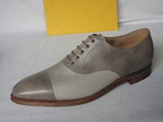 JOHN LOBB CITY III Grey Calf Leather & White Linen Lace Up Shoe UK 7 