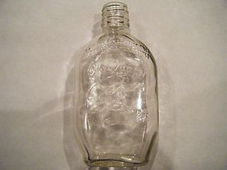 Vintage Clear Embossed Flask Whiskey Bottle OLD QUAKER