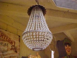 VINTAGE BRASS CUT GLASS CRYSTAL CHANDELIER CEILING LAMP SMALL GENIE 