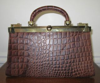 LAURA ASHLEY Croc Framed Handbag Genuine Leather Vintage LN L@@K