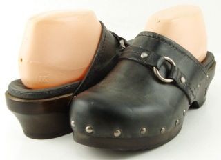 FRYE CLARA O Ring Charcoal Womens Designer Clog Wooden Studded Mules 
