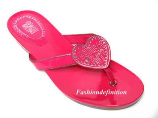 New Coach Women Pink Poppy SOPHIE Patent Leather Flip Flops Sandals 