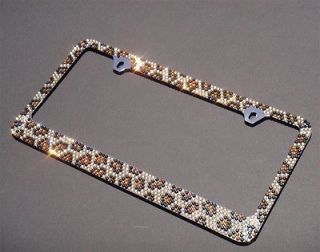 Premium Brown Leopard Diamond License Plate Frame(A Type Screw Cap)