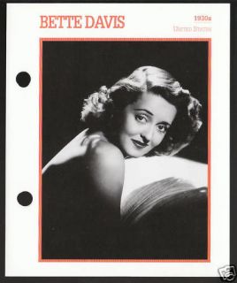 BETTE DAVIS Atlas Movie Star Picture Biography CARD