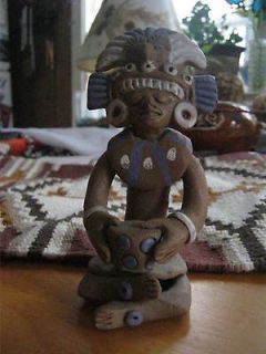 FINE Original Art Clay Sculpture Mexico Aztec Man Drumming Eagle Bird 