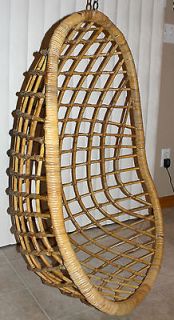   Hanging RATTAN Wood EGG Basket CHAIR SWING Mid Century COCOON Retro