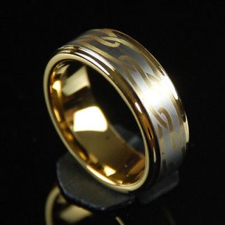 8MM New Tungsten Carbide Ring Wedding Design 14K Gold   Size 7.5 