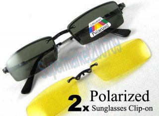 2PC Polarized Magnetic CLIP ON Sunglasses+Monel Frame Flexible Memory 
