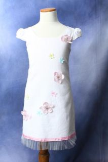 NWT Le Pink/Little Mass White Sequined Flowered Dress & Tulle Trim 