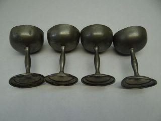 Four Vintage Used Metal Solid Pewter Damaged Kitchen Goblets Cups 