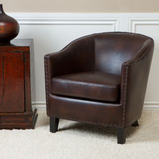 Allegro Tub / Barrel Design Distressed Brown Leather Club Chair