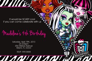 Monster High Birthday 4X6 or 5x7 Invitations U PRINT