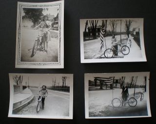 Lot of (4) B&W Photographs Of Young Woman With Bicycle, 1950s