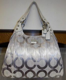 MINT AUTH Coach Madison Ivory & Grey OP ART IKAT SIG Maggie Hobo 