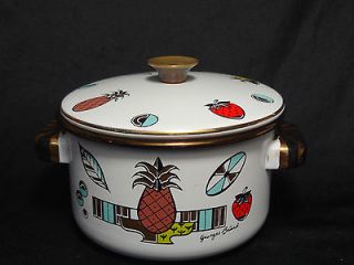 Georges Briard Enamel ware Lidded Cook small Pot pineapple Design 7 