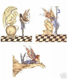 Amy Brown Mini Litho Print Fairy Gargoyle Set of 3 Kiss