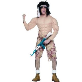 Adult Mens Muscleman Army Rambo Fancy Dress Costume