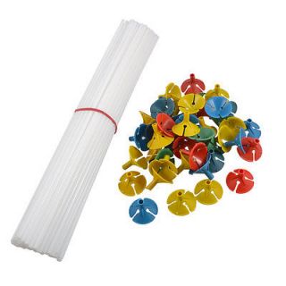 100 Pcs Plastic White Balloon Sticks with Assorted Color Cups