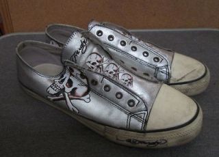 Mens 13 Ed. Hardy/Converse All Star Silver Skull Slip on No lace 