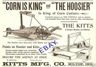 1895 KITTS CORN IS KING HOOSIER CORN CUTTER SLED AD IN