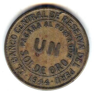 C3581 PERU COIN, UN SOL 1944