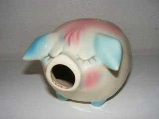 VTG 1957 Corky Pig HP Co Hull Pottery USA NO Cork Pink Blue Piggy Bank 