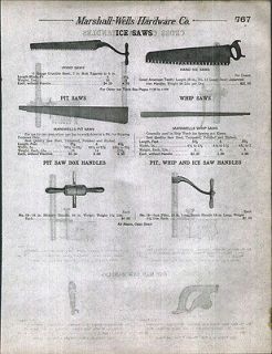 1912 AD Great American Hand Ice Saws Pond Marshall Pit