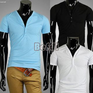 Mens Comfort Shirts Slim Casual Fit Short sleeved T shirts Deep V 