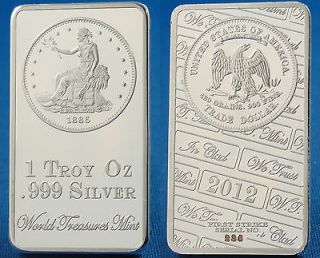 2012  100 1 Troy Ounce .999 SILVER SITTING LIBERTY TRADE DOLLAR Clad 