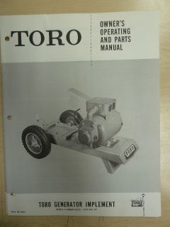 TORO GENERATOR OWNERS, OPERATING AND PARTS MANUAL SN# 40167   4000 AND 