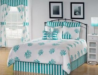 4pc Gorgeous Turquoise/Whit​e Coral Reef Tropical Comforter Set King