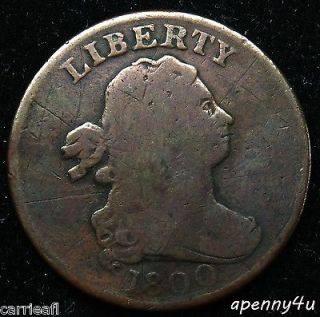 FINE 1800 DRAPED BUST HALF CENT ~ SCRATCHED REVERSE ~ 