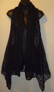 NWT Sexy Black Bolero LONG Vest Cardigan Sleeveless Mesh Sequins Top 