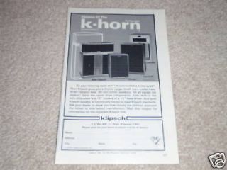 Klipsch K Horn Klipschorn,Cornwall,LaScala Ad, 6x9