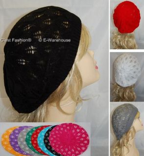 Crochet Hat Knit French Beret Beanie LACE PEACOCK 9Colr