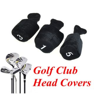Protective 3 Pieces Pack Golf Club Head Covers Set Black New