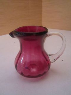 CRANBERRY GLASS SMALL PITCHER CREAMER CLEAR APPLIED HANDLE ROSSI FOR 