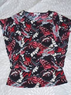 LUCY & LAUREL Black Red Gray Dolman Sleeve ANTHROPOLOGIE Top Blouse SM 