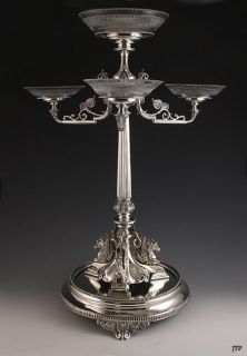 1867 ENGLISH VICTORIAN STERLING SILVER GLASS EPERGNE