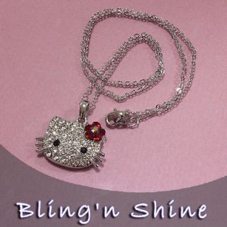 Hello Kitty Swarovski Crystal Necklace Pendant Chain New High Quality 