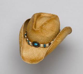 COWBOY STRAW PINCH HAT TURQUOISE CONCHOS   S to M  6 3/4 to 7 1/8 or 