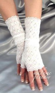 LONG WHITE LACE CUFFS FINGERLESS GLOVES MF23