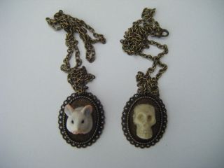 FAKE TAXIDERMY STYLE TROPHY NECKLACE MOUSE SKULL KITSCH ANTIQUE