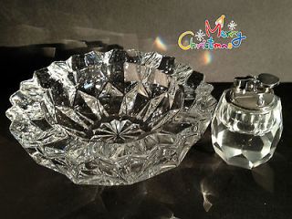 MID CENTURY CRYSTAL CIGARETTE LIGHTER AND MATCHING ASHTRAY
