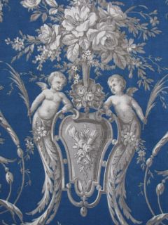 Antique French Prussian blue headboard slipcover fabric