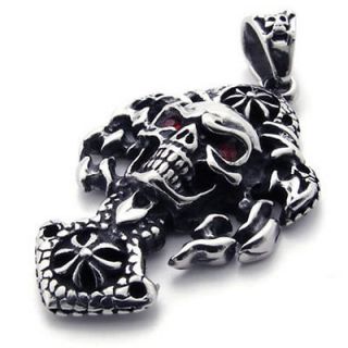   Red Skull Dog Tag Stainless Steel Dog Tag Pendant Mens Necklace P20548