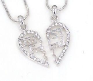   ♥♥ Heart Silver Tone Pink Crystal 2 Pendants 2 Necklaces New USA