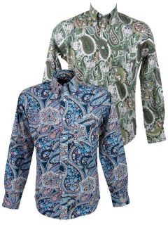Mens Relco Paisley Shirt L/S Button Down Collar 2 Cols