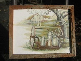 VTG PAINT BY NUMBERS FARMHOUSE WAGON FULL OF OLD MILK CANS RUSTIC 