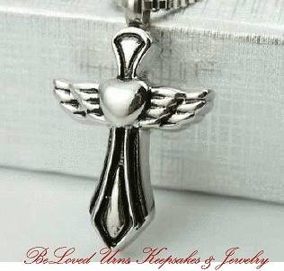 Cross, Heart and Angel Wing Cremation Jewelry Keepsake Urn With 20 